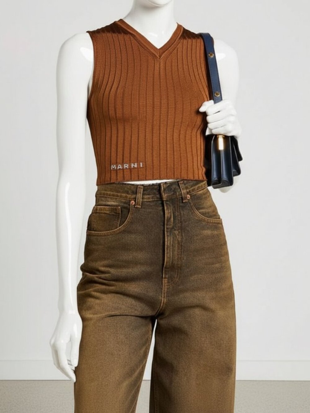 Marni Women's Brown Logo Sleeveless Ribbed Top Size 42